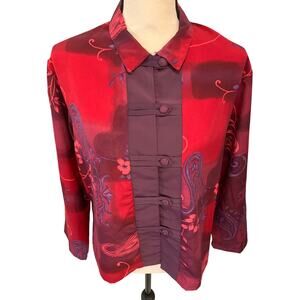 C.M. Shapes Red/Purple Floral Pattern Long Sleeve Shirt- L/XL(Approx)